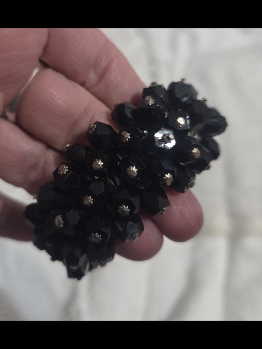 Vintage Cha Cha 1960s Bracelet Black Bead Clusters Expandable